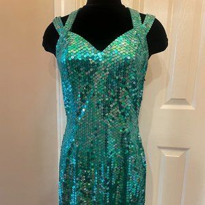 Vintage Della Roufogali Green Sequin Shimmer Prom Formal Dress Size 10